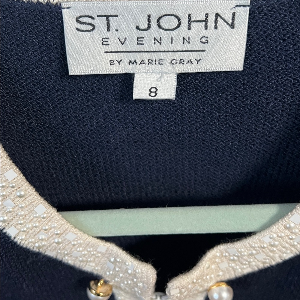 VTG St. John's Evening "The Knit Bling Cardigan" luxury Navy/Cream/Pearl Size 8 - Picture 13 of 13